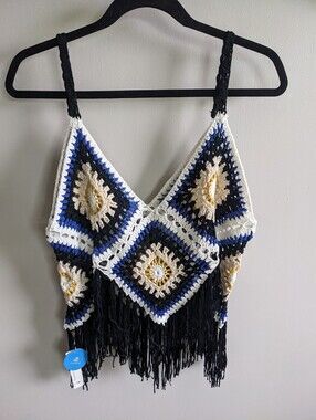 Boho Crochet Fringe Beachy Cupshe Crop Top NWT multicolor Size Medium